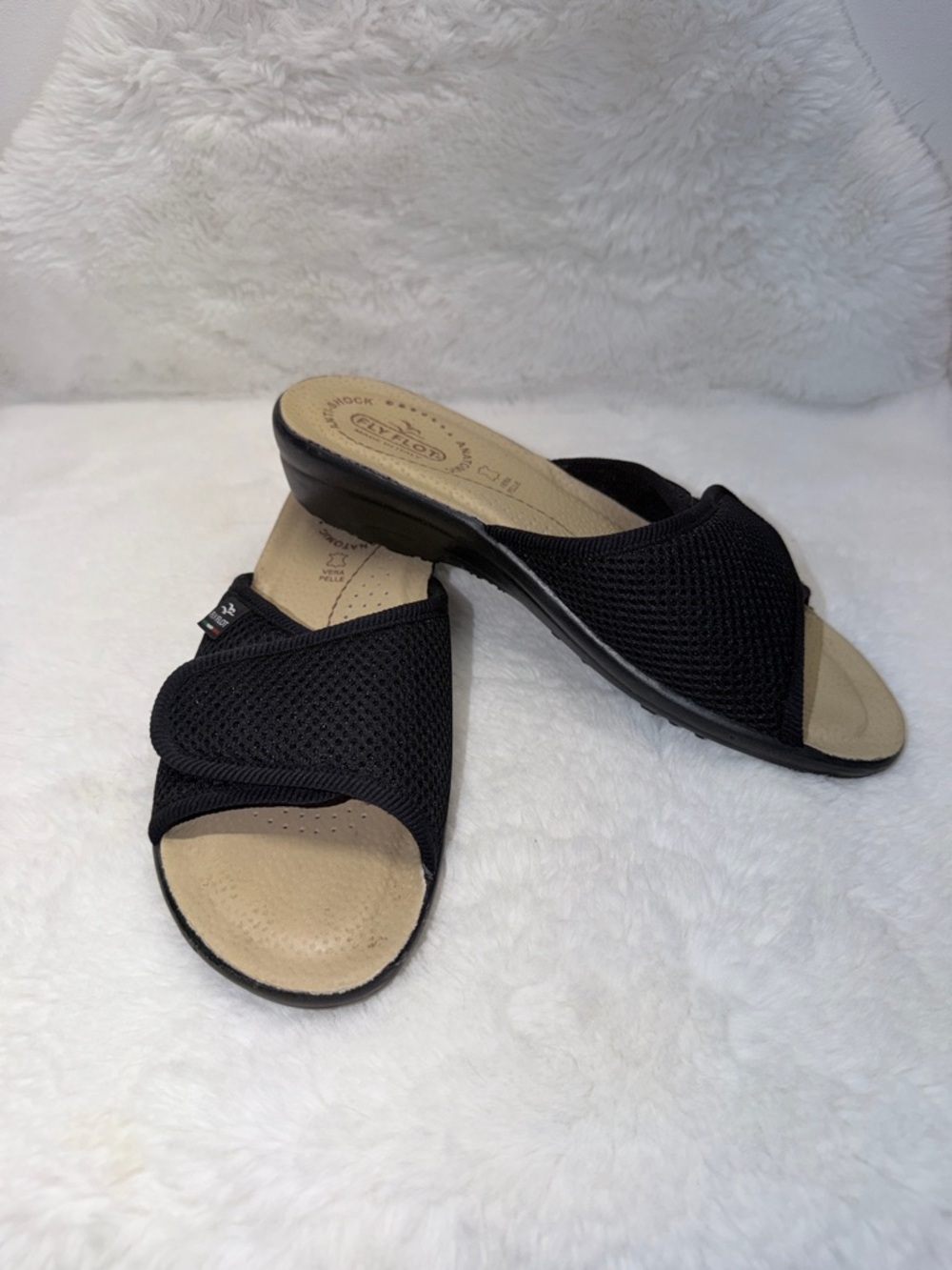 Fly Flot Black Slip-On Mesh Comfort Sandals Summer Adjustable ☀️